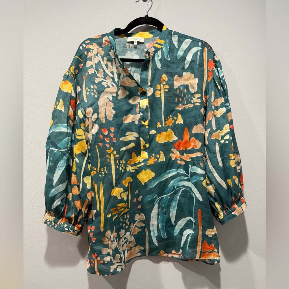 Lafayette 148 deep lagoon floral Print Women's Top - Multicolor